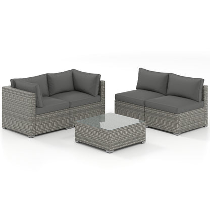 5-Piece Patio Sectional Sofa, Glass Coffee Table, Gray Patio Conversation Sets Gray at Gallery Canada