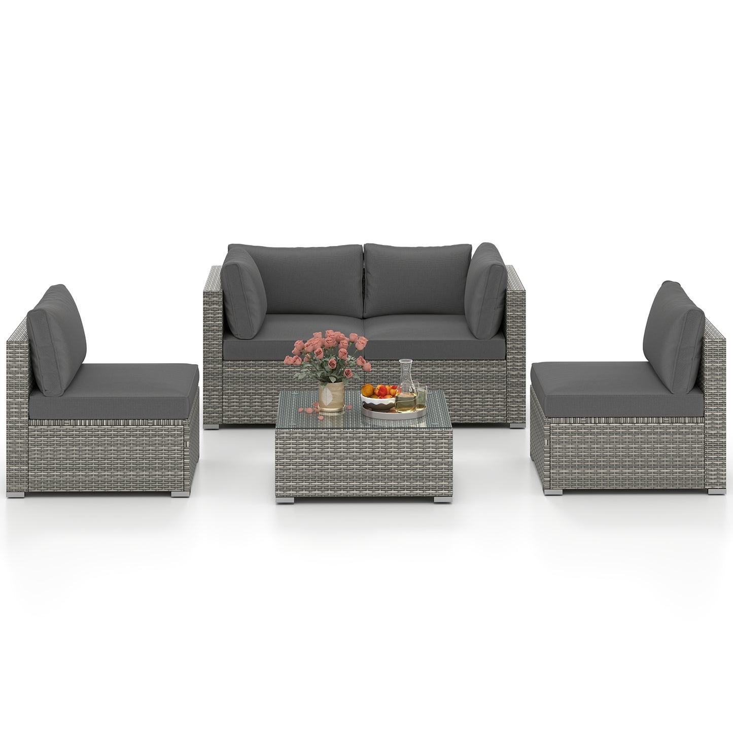 5-Piece Patio Sectional Sofa, Glass Coffee Table, Gray Patio Conversation Sets at Gallery Canada