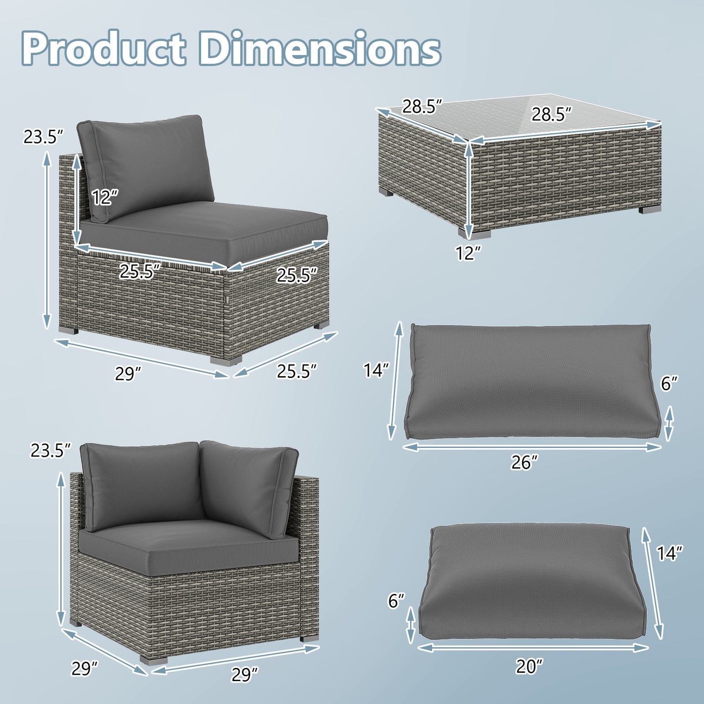 5-Piece Patio Sectional Sofa, Glass Coffee Table, Gray Patio Conversation Sets at Gallery Canada