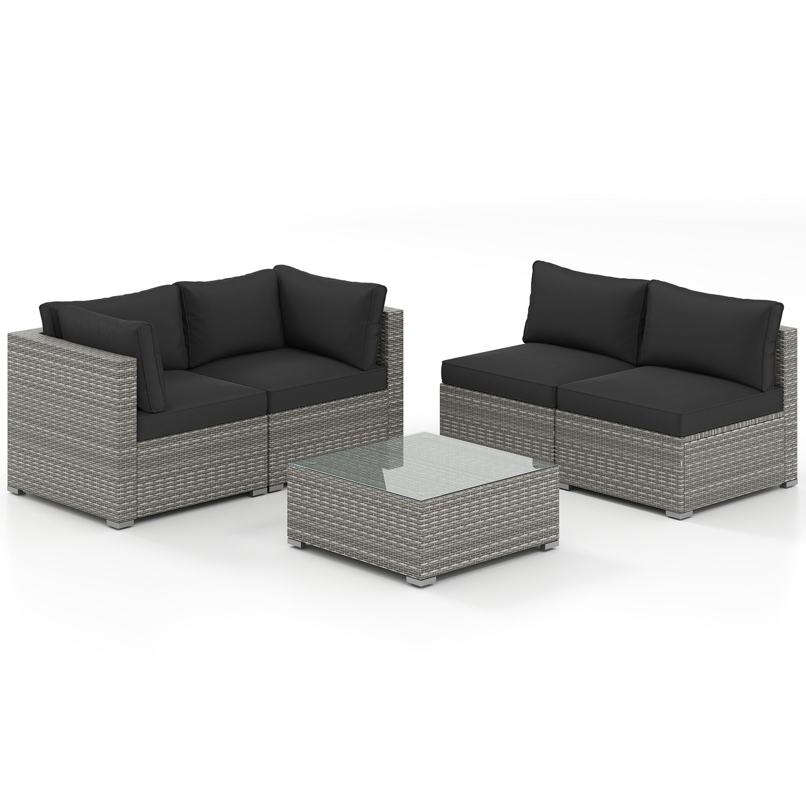 5-Piece Patio Sectional Sofa, Glass Coffee Table, Black Patio Conversation Sets Black at Gallery Canada