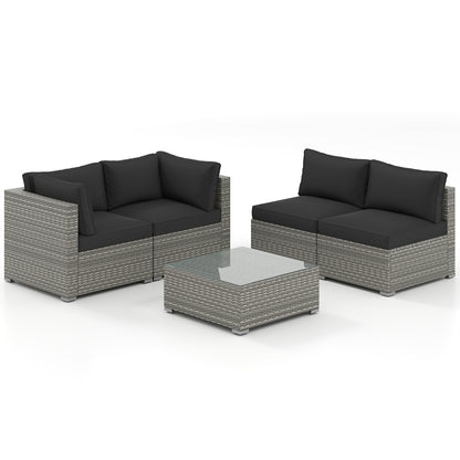 5-Piece Patio Sectional Sofa, Glass Coffee Table, Black Patio Conversation Sets Black at Gallery Canada
