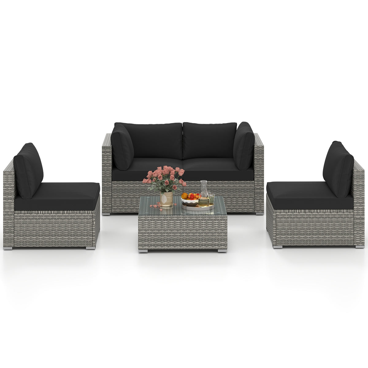 5-Piece Patio Sectional Sofa, Glass Coffee Table, Black Patio Conversation Sets at Gallery Canada