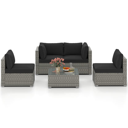 5-Piece Patio Sectional Sofa, Glass Coffee Table, Black Patio Conversation Sets at Gallery Canada