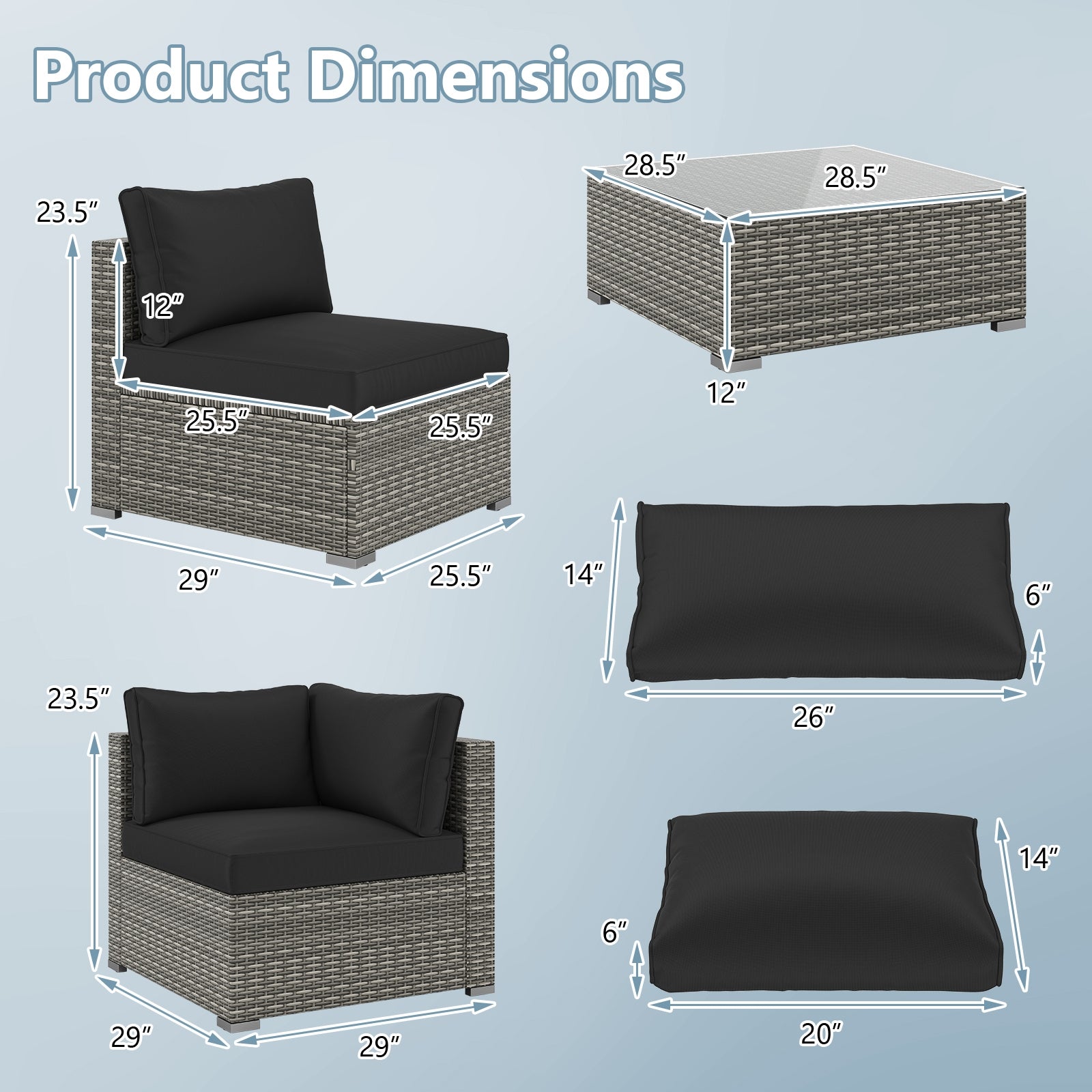 5-Piece Patio Sectional Sofa, Glass Coffee Table, Black Patio Conversation Sets at Gallery Canada