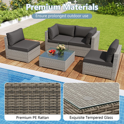 5-Piece Patio Sectional Sofa, Glass Coffee Table, Black Patio Conversation Sets at Gallery Canada