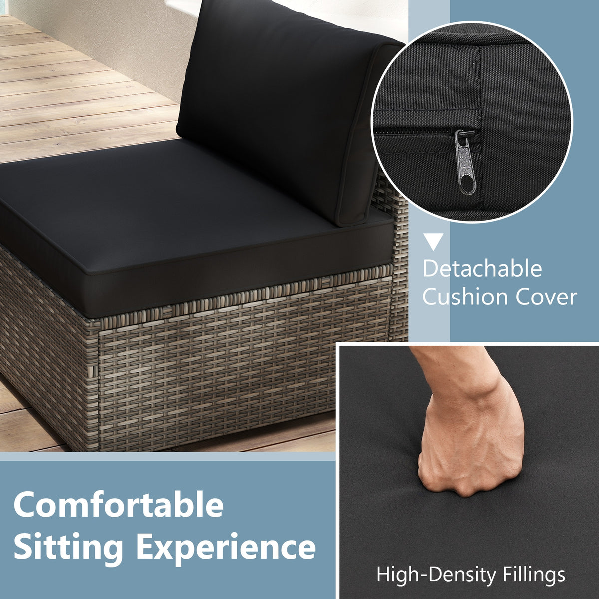 5-Piece Patio Sectional Sofa, Glass Coffee Table, Black Patio Conversation Sets at Gallery Canada