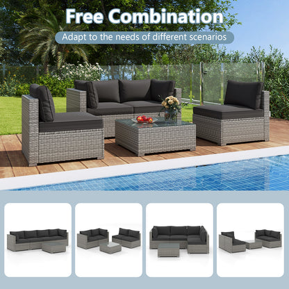 5-Piece Patio Sectional Sofa, Glass Coffee Table, Black Patio Conversation Sets at Gallery Canada