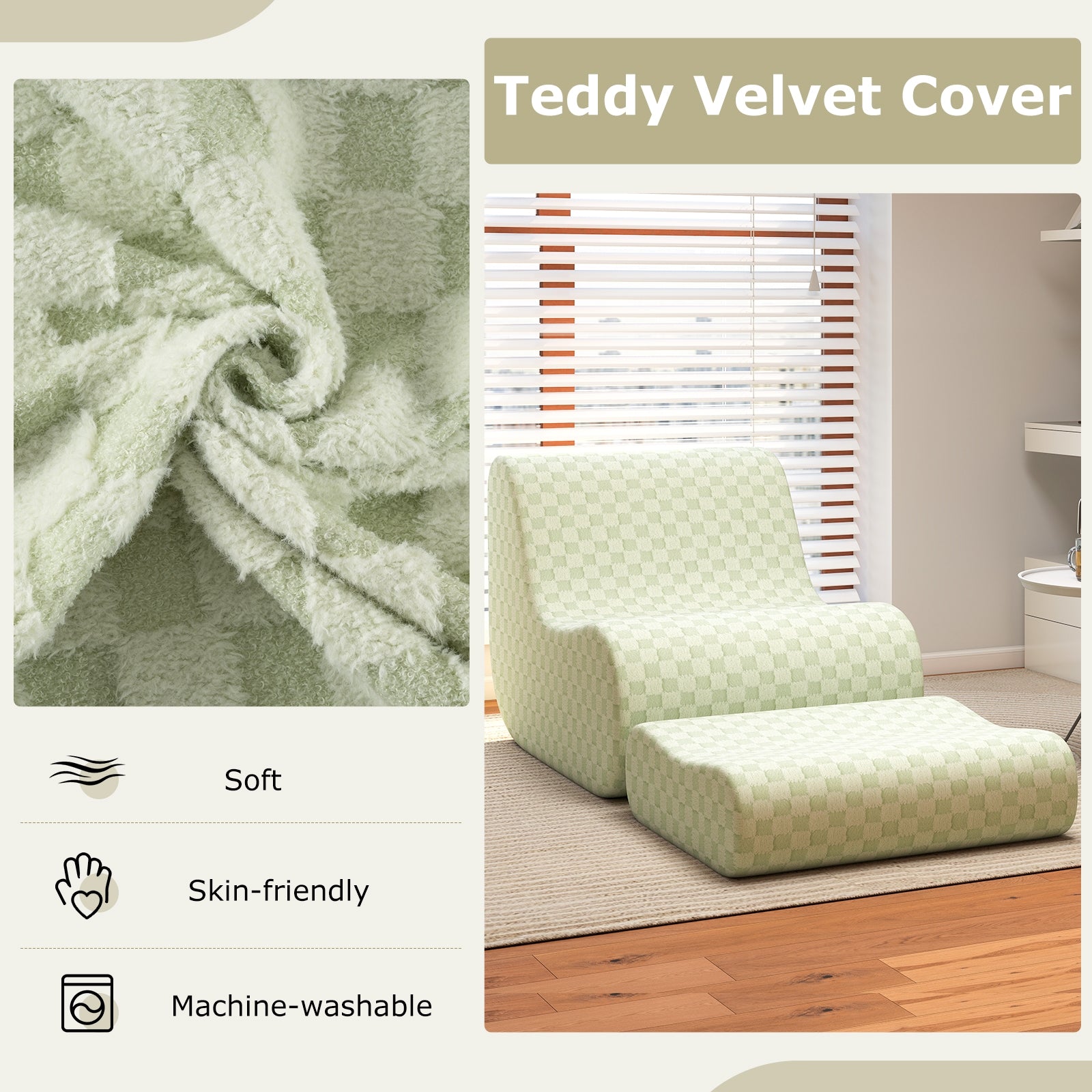 Bean Bag Chair With Ottoman, High Elasticity Sponge, Green Sofas & Loveseats at Gallery Canada