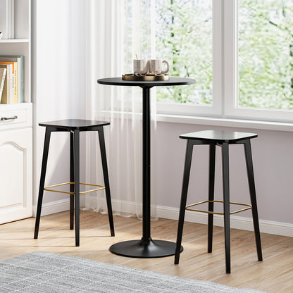 24 Inch Round Cocktail Table, Metal Base, MDF Top, Set of 2, Black Bar Tables at Gallery Canada