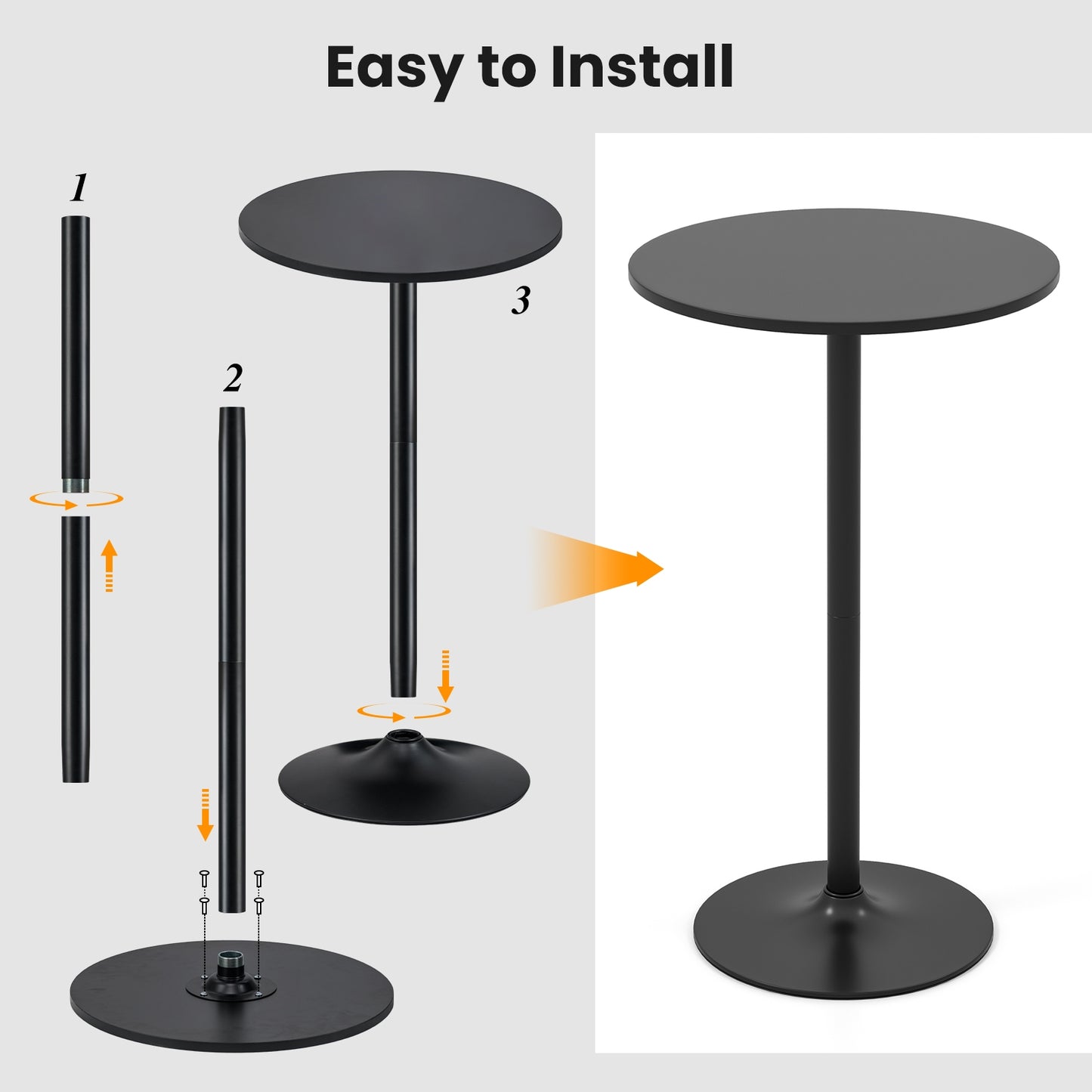 24 Inch Round Cocktail Table, Metal Base, MDF Top, Set of 2, Black Bar Tables at Gallery Canada