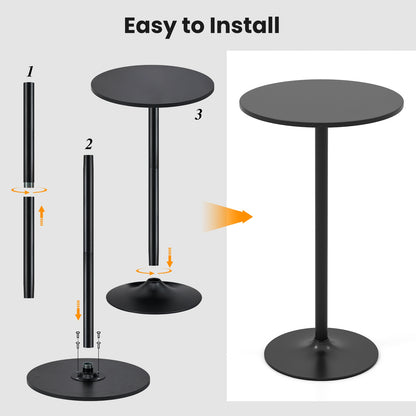 24 Inch Round Cocktail Table, Metal Base, MDF Top, Set of 2, Black Bar Tables at Gallery Canada