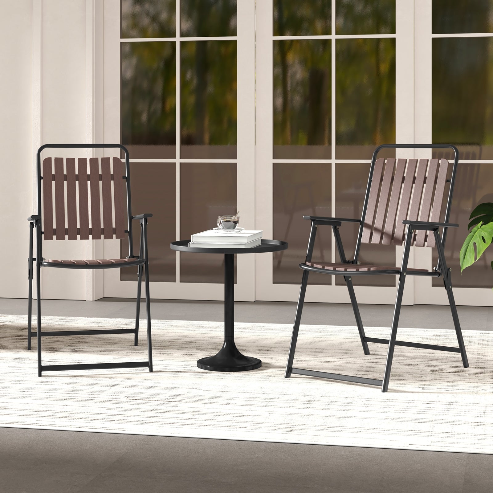 4 Pcs Patio Folding Chairs, PP Seat Back, 400 LBS Heavy Duty Metal Frame, Brown Patio Dining Chairs at Gallery Canada