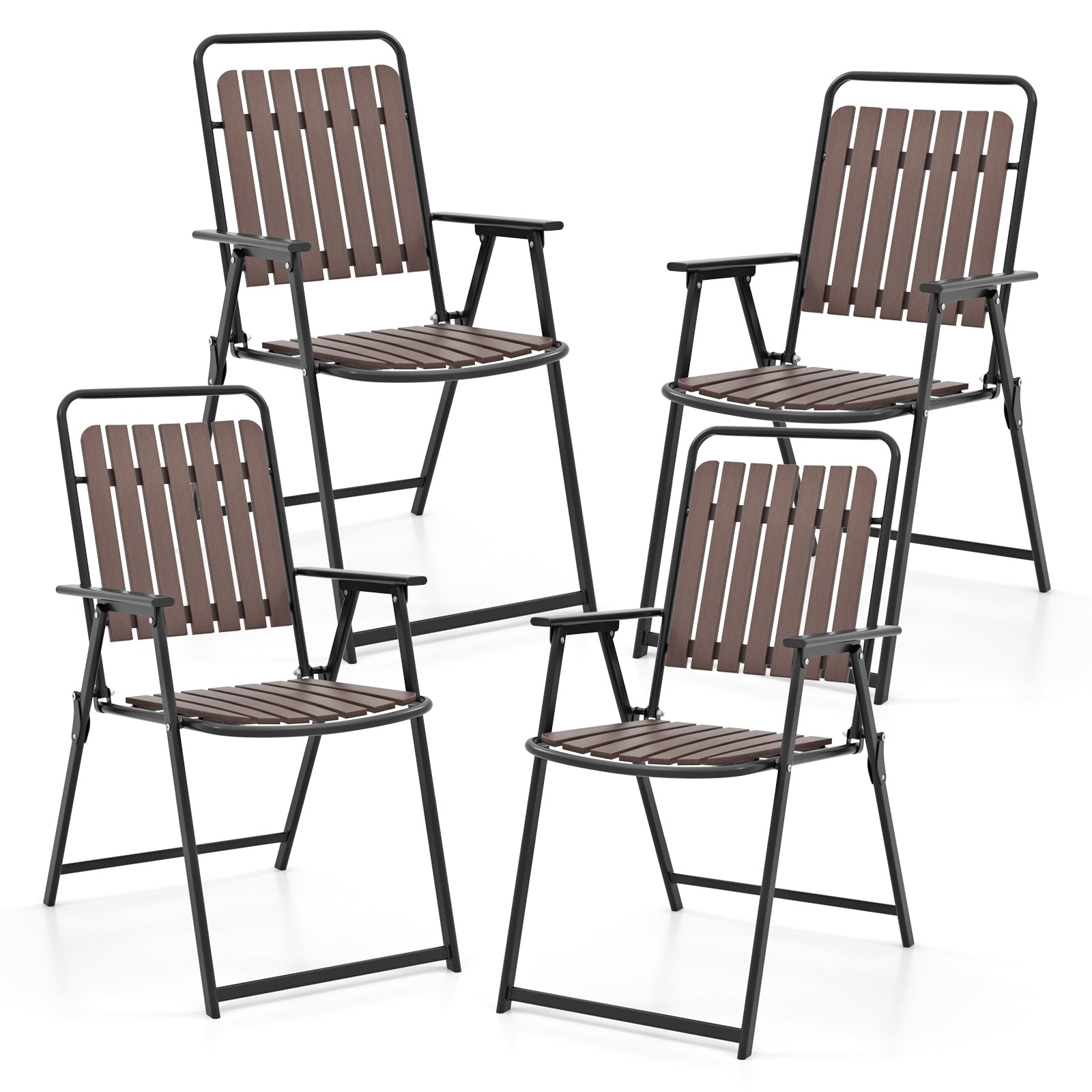 4 Pcs Patio Folding Chairs, PP Seat Back, 400 LBS Heavy Duty Metal Frame, Brown Patio Dining Chairs Brown at Gallery Canada