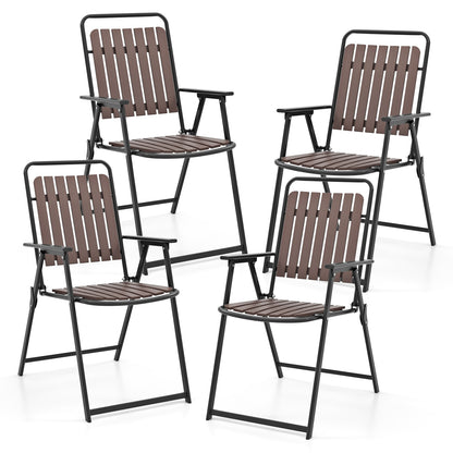 4 Pcs Patio Folding Chairs, PP Seat Back, 400 LBS Heavy Duty Metal Frame, Brown Patio Dining Chairs Brown at Gallery Canada