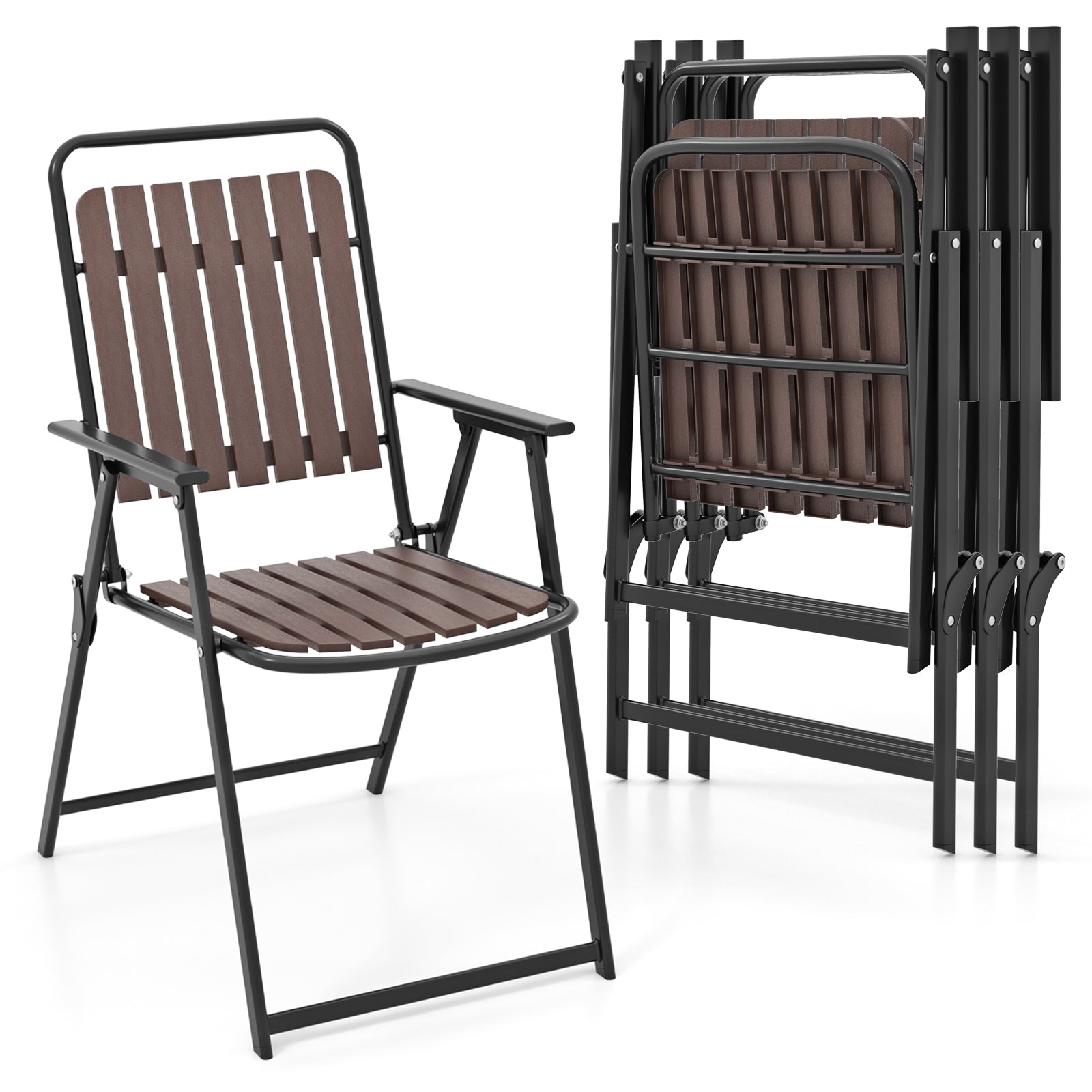 4 Pcs Patio Folding Chairs, PP Seat Back, 400 LBS Heavy Duty Metal Frame, Brown Patio Dining Chairs at Gallery Canada
