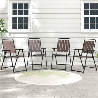 4 Pcs Patio Folding Chairs, PP Seat Back, 400 LBS Heavy Duty Metal Frame, Brown Patio Dining Chairs at Gallery Canada