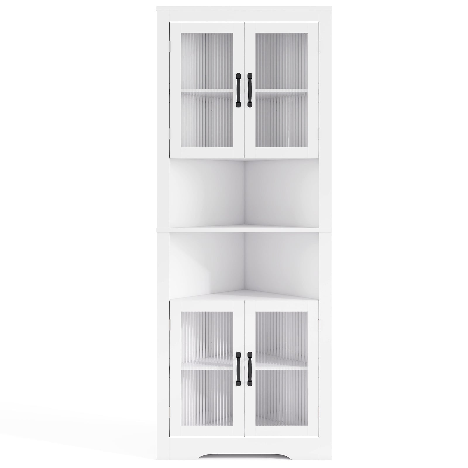 67 Inch Corner Cabinet, Tempered Glass Doors, White Sideboards Cabinets & Buffets at Gallery Canada