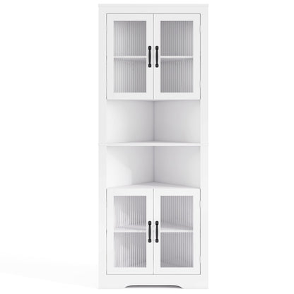 67 Inch Corner Cabinet, Tempered Glass Doors, White Sideboards Cabinets & Buffets at Gallery Canada