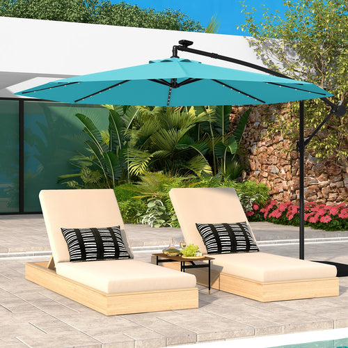 10 Feet Solar LED Offset Umbrella, with 40 Lights and Cross Base, Turquoise