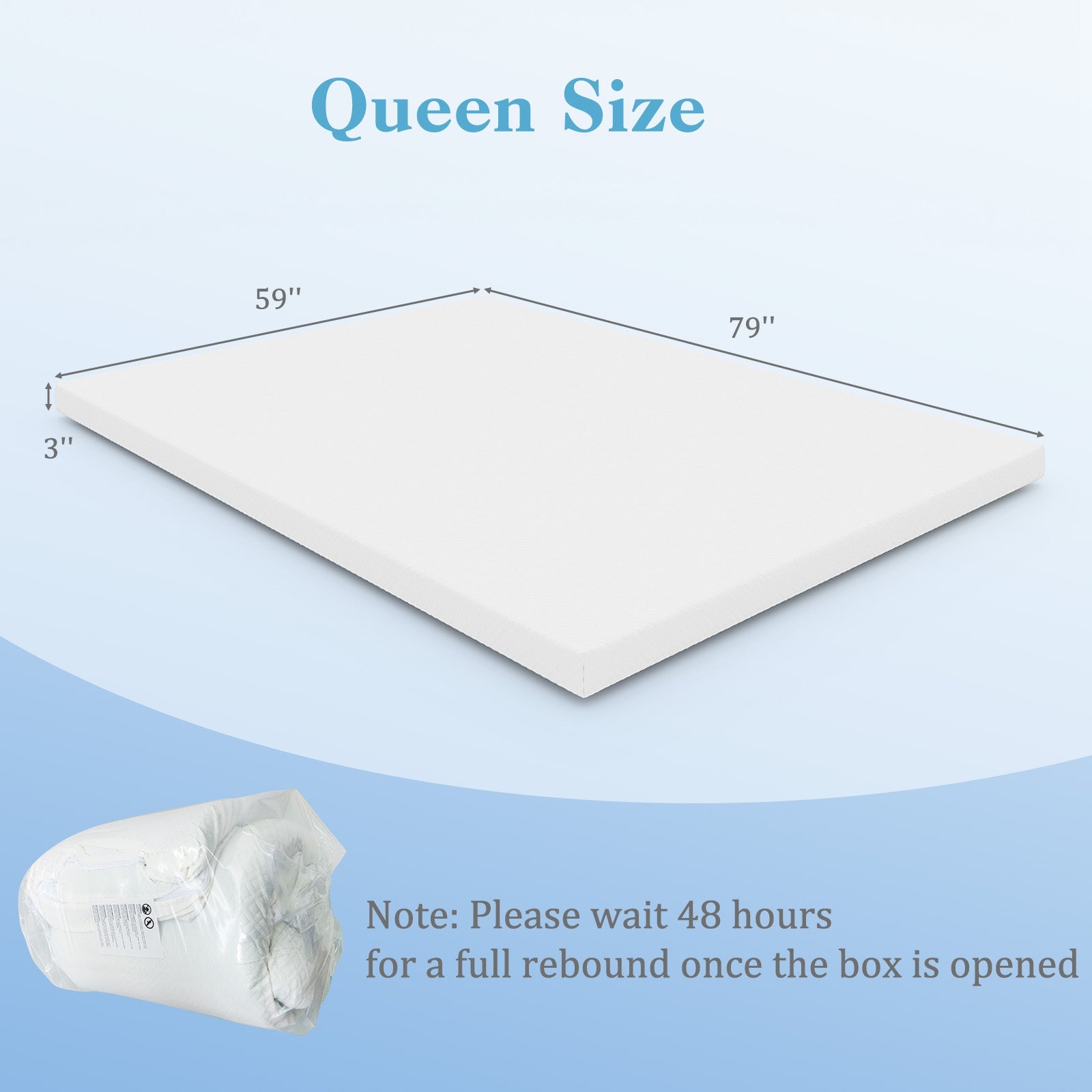 3 Inch Gel Memory Foam Mattress Topper, Queen Size, White Mattresses at Gallery Canada