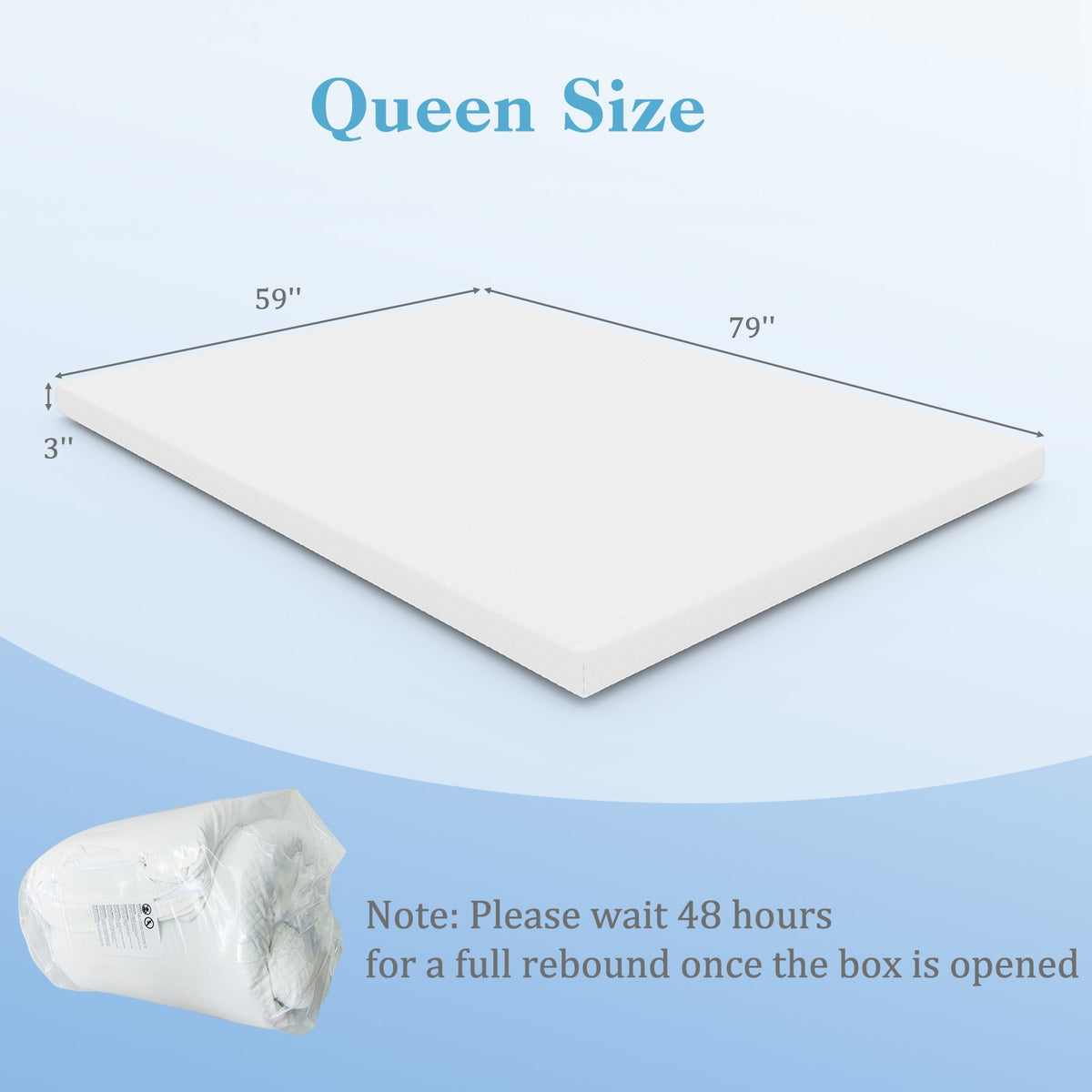 3 Inch Gel Memory Foam Mattress Topper, Queen Size, White Mattresses at Gallery Canada