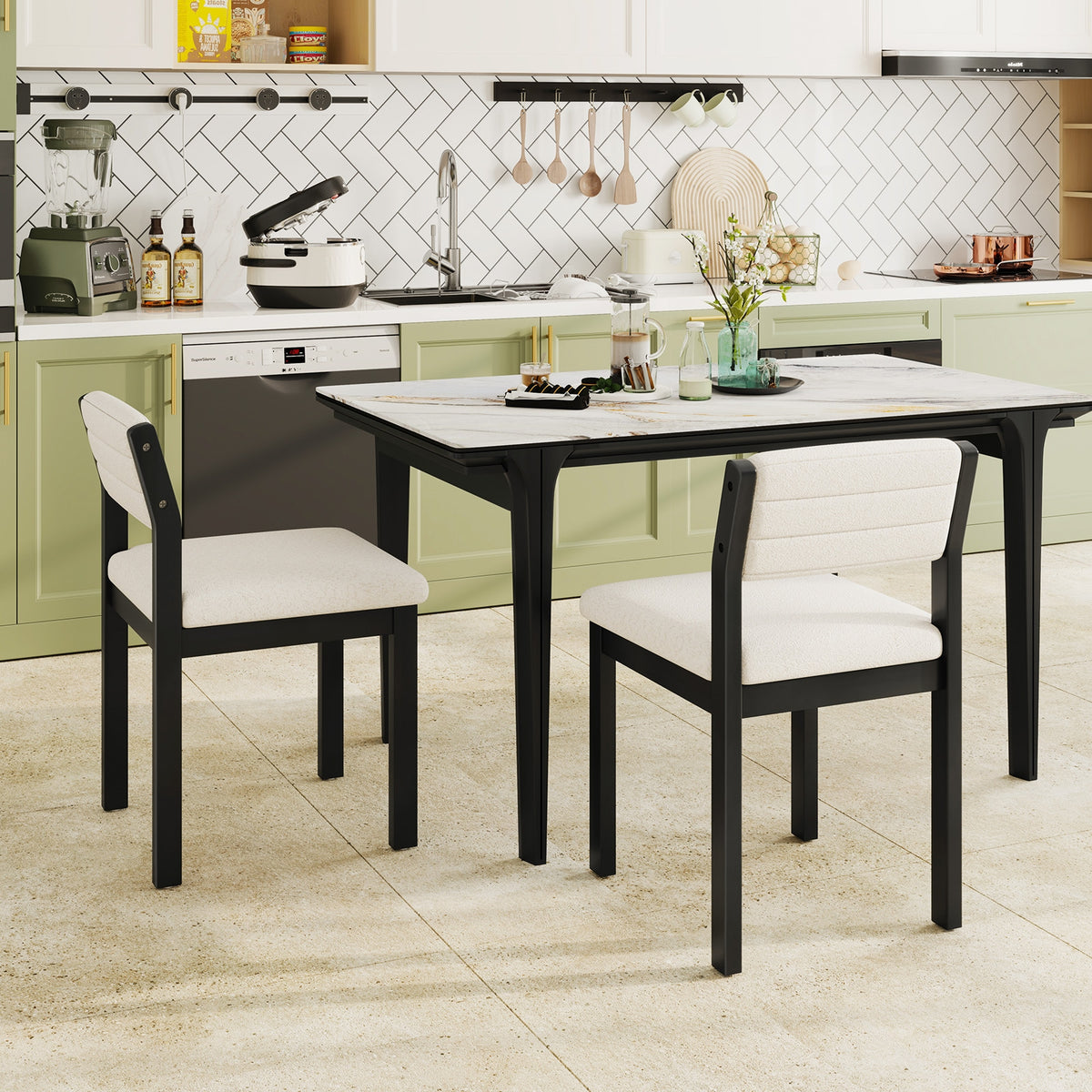 Set Of 2 Dining Chairs, Sherpa Upholstered Armless Chair With Wood Frame, White Dining Chairs at Gallery Canada