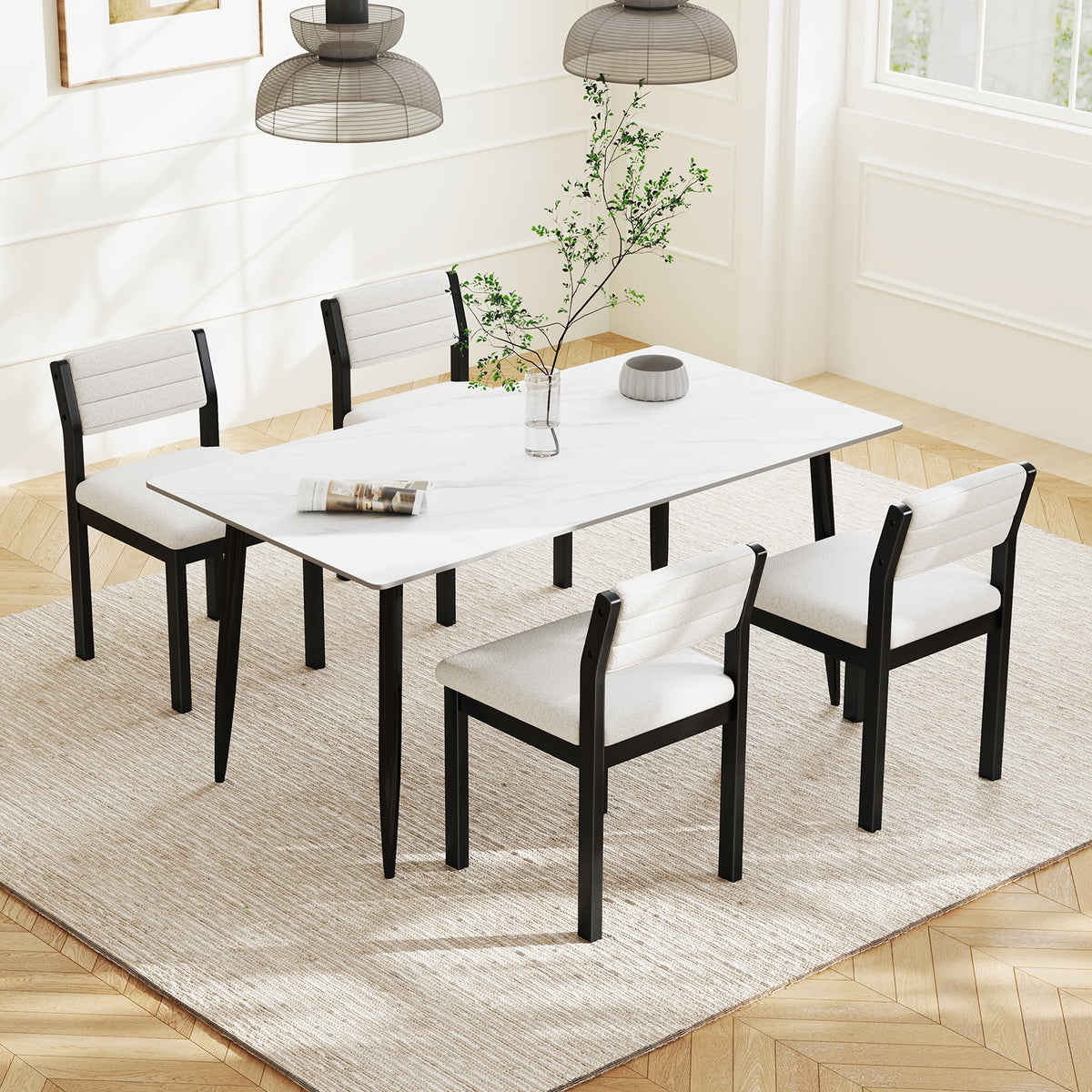 Set Of 2 Dining Chairs, Sherpa Upholstered Armless Chair With Wood Frame, White Dining Chairs at Gallery Canada