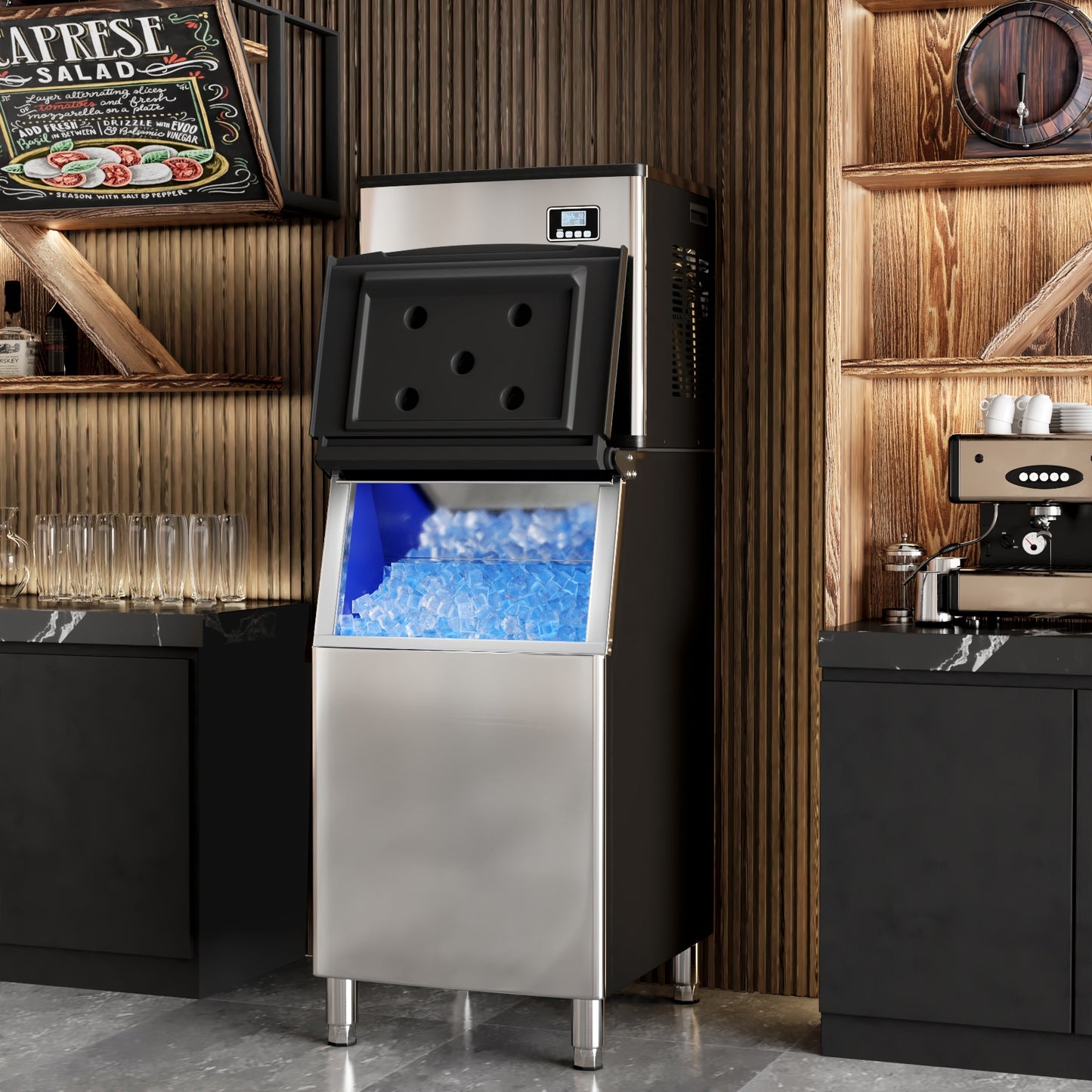 Commercial Ice Maker Machine, 418 LBS/24H, 200 LBS Storage Bin, Silver Ice Makers at Gallery Canada