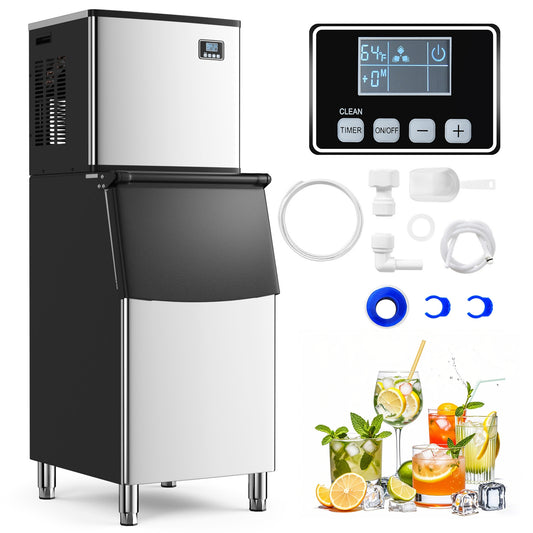 Commercial Ice Maker Machine, 418 LBS/24H, 200 LBS Storage Bin, Silver Ice Makers Silver at Gallery Canada