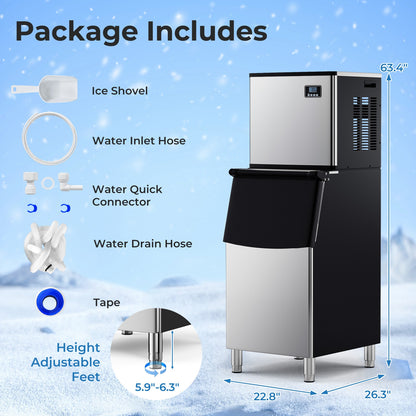 Commercial Ice Maker Machine, 418 LBS/24H, 200 LBS Storage Bin, Silver Ice Makers at Gallery Canada