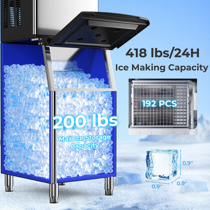 Commercial Ice Maker Machine, 418 LBS/24H, 200 LBS Storage Bin, Silver Ice Makers at Gallery Canada