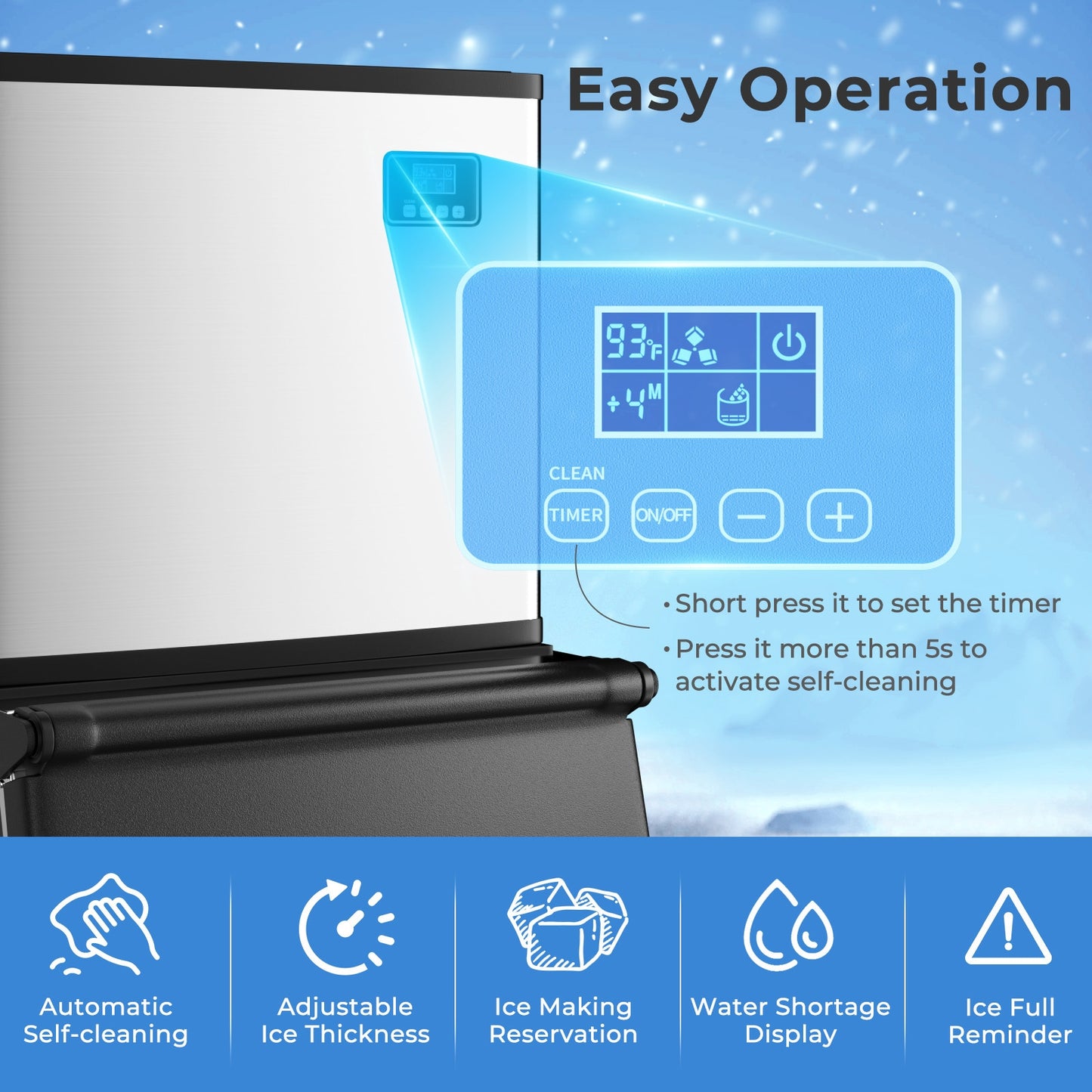 Commercial Ice Maker Machine, 418 LBS/24H, 200 LBS Storage Bin, Silver Ice Makers at Gallery Canada