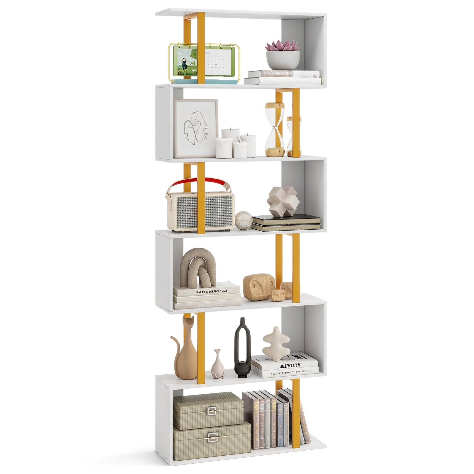 Geometric Bookcase, 6-Tier, Metal Frame, Anti-Tipping Kits, White Bookcases at Gallery Canada
