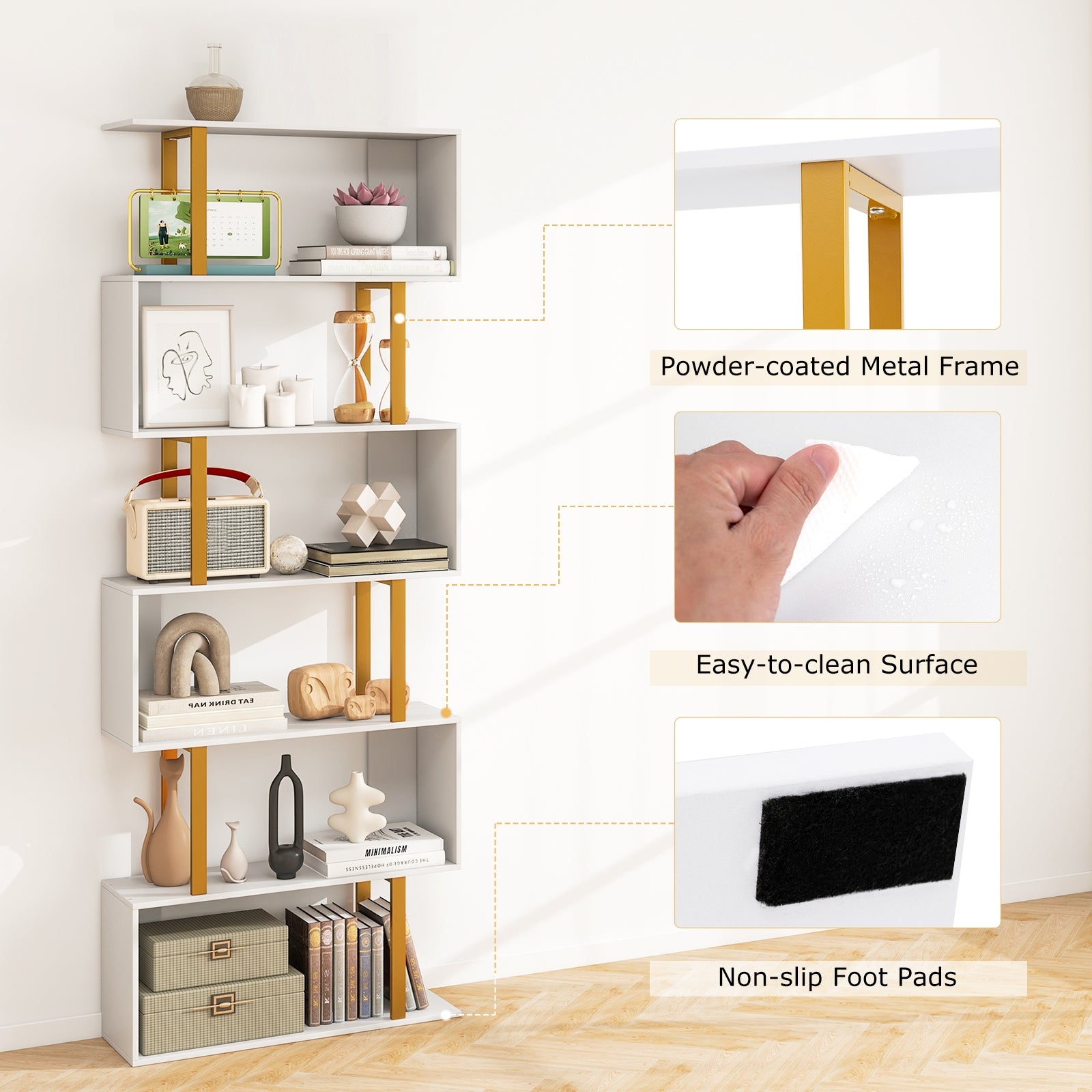 Geometric Bookcase, 6-Tier, Metal Frame, Anti-Tipping Kits, White Bookcases at Gallery Canada