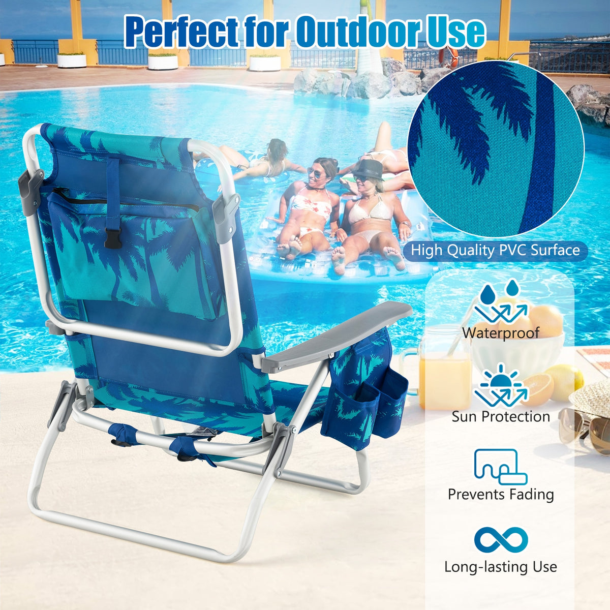 Folding Backpack Beach Chair With Pillow, Peacock Blue Beach & Lawn Chairs at Gallery Canada