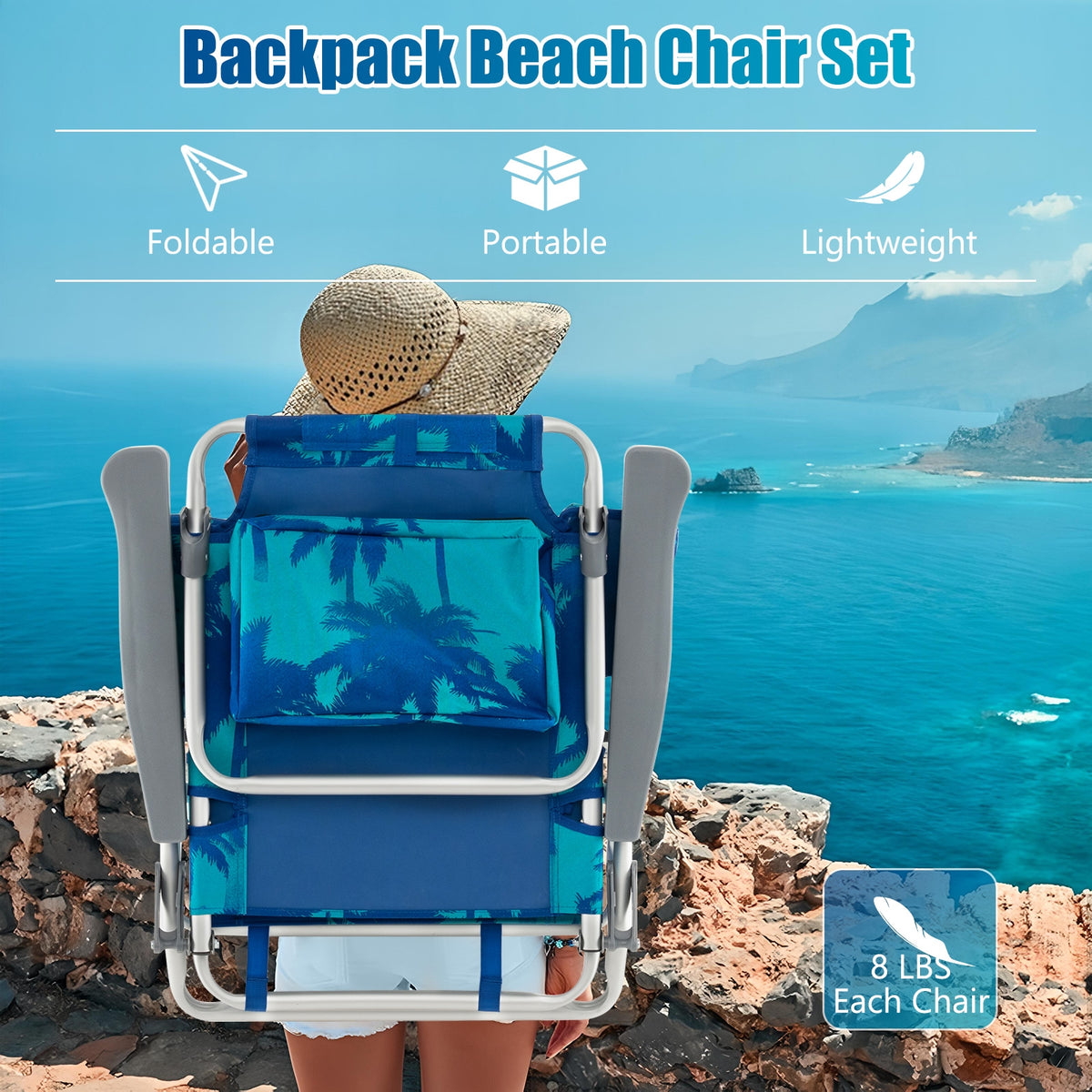 Folding Backpack Beach Chair With Pillow, Peacock Blue Beach & Lawn Chairs at Gallery Canada