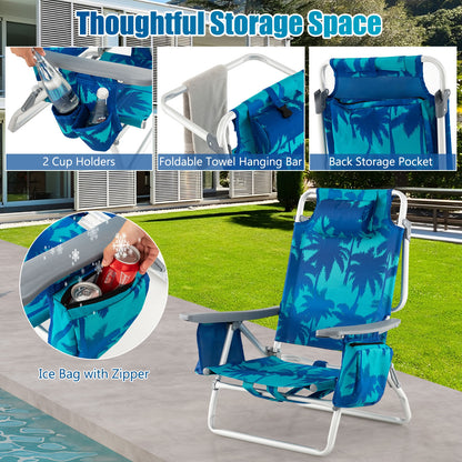Folding Backpack Beach Chair With Pillow, Peacock Blue Beach & Lawn Chairs at Gallery Canada