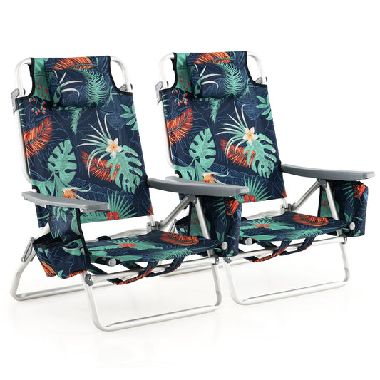 Folding Backpack Beach Chair With Pillow, 2 Pieces, Multicolor Beach & Lawn Chairs Multicolor at Gallery Canada
