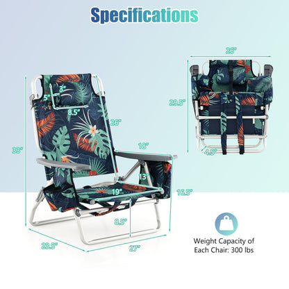 Folding Backpack Beach Chair With Pillow, 2 Pieces, Multicolor Beach & Lawn Chairs at Gallery Canada