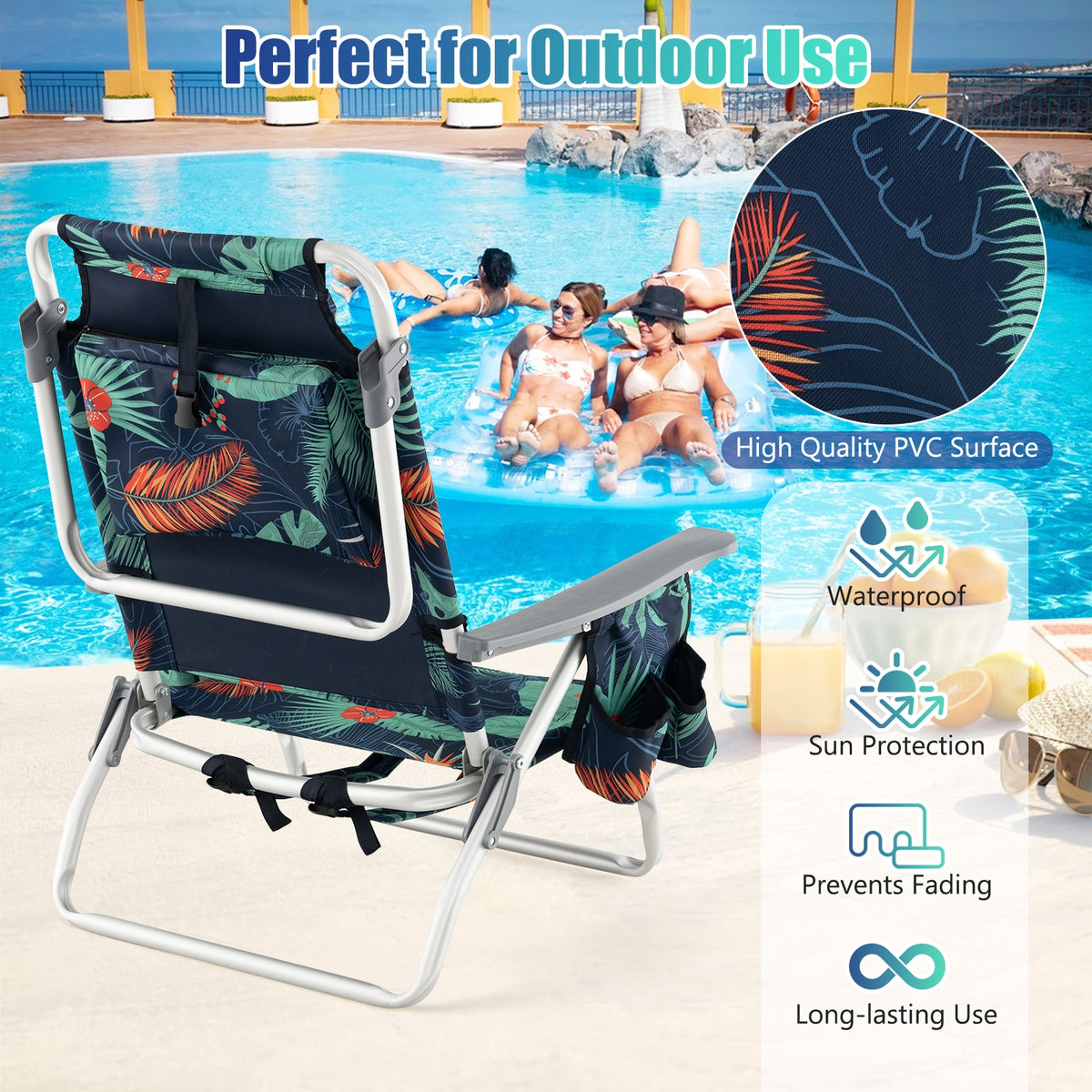 Folding Backpack Beach Chair With Pillow, 2 Pieces, Multicolor Beach & Lawn Chairs at Gallery Canada