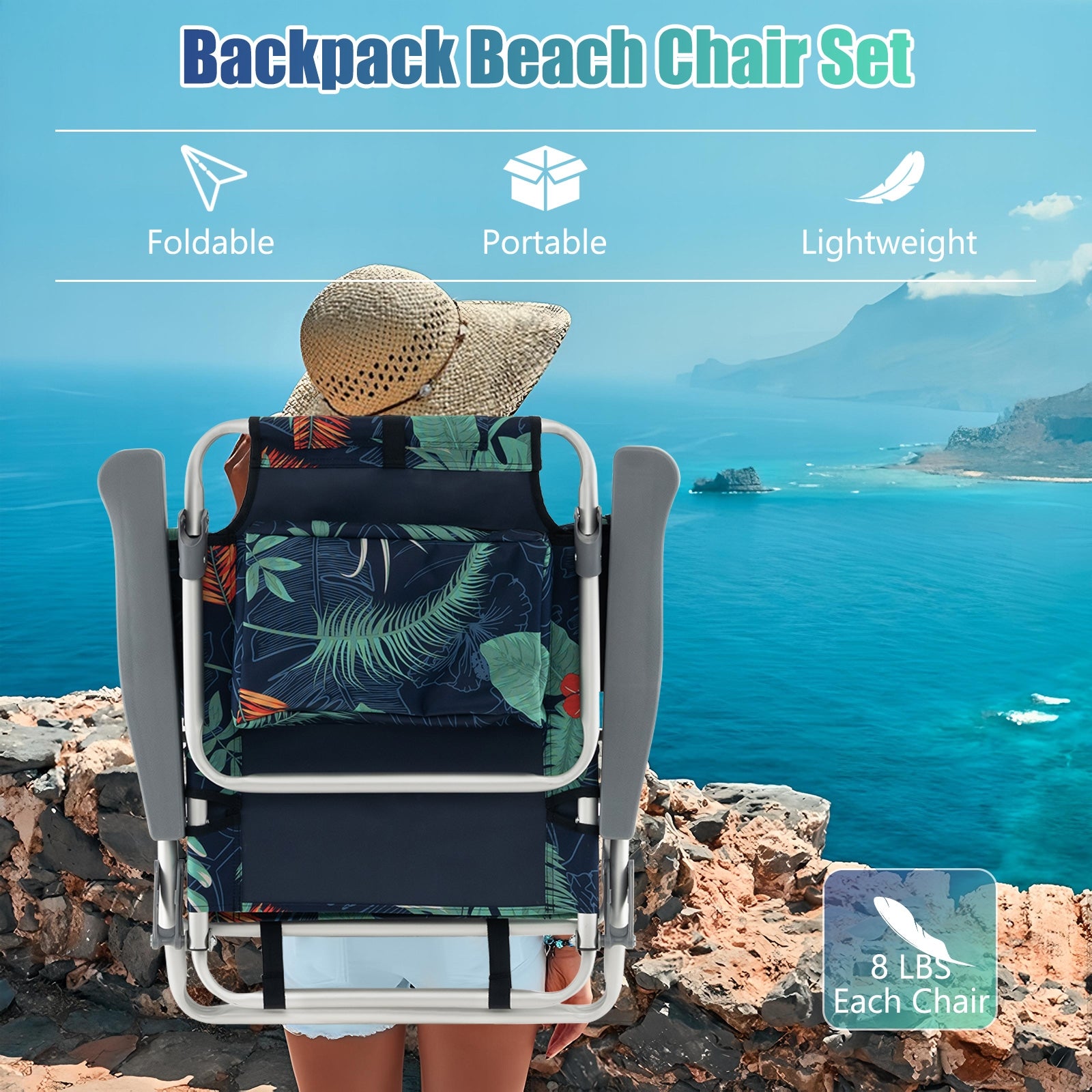 Folding Backpack Beach Chair With Pillow, 2 Pieces, Multicolor Beach & Lawn Chairs at Gallery Canada