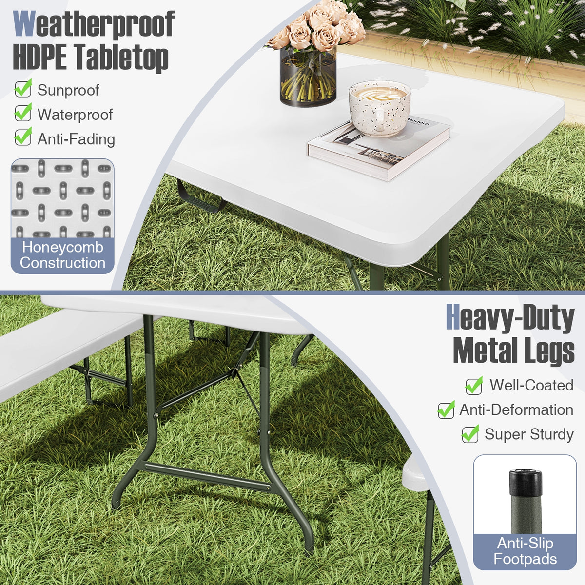 6 Ft Portable Folding Table, 350 Lbs Capacity, White Camping Furniture at Gallery Canada