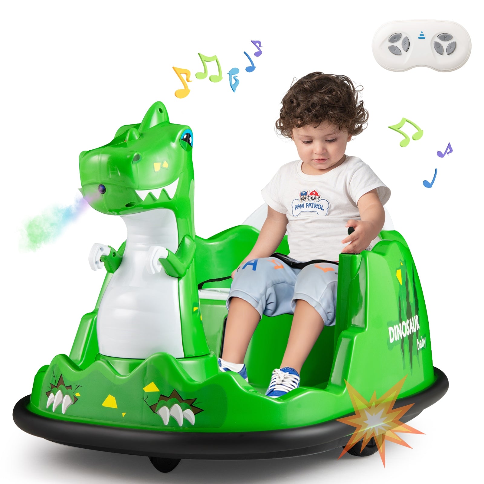12V Bumper Car With Spray, Remote Control, For Toddlers 2-5, Green Powered Ride On Toys at Gallery Canada