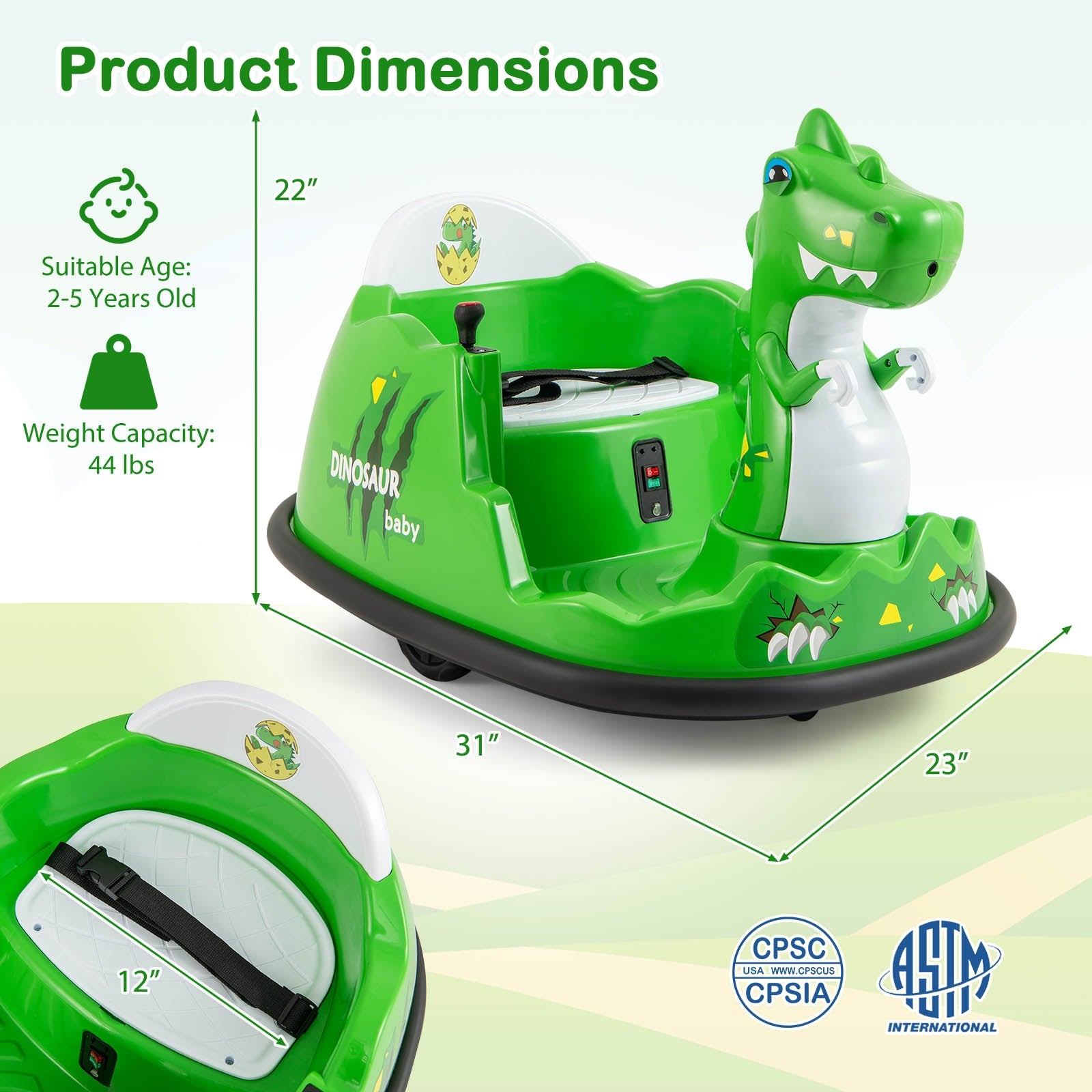 12V Bumper Car With Spray, Remote Control, For Toddlers 2-5, Green Powered Ride On Toys at Gallery Canada