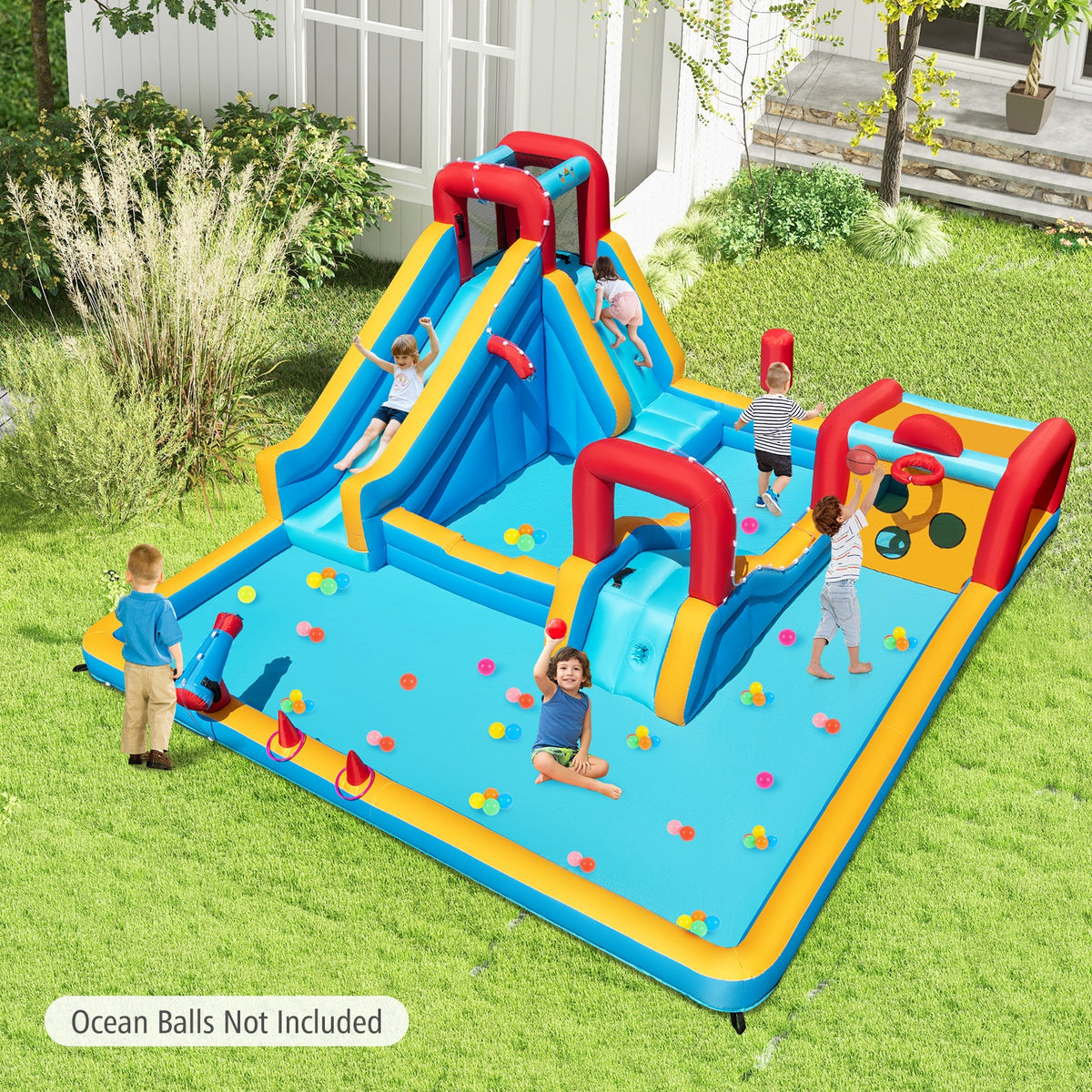Inflatable Double Water Slide Park, 9-In-1 Giant Bounce House, Blower Excluded Inflatable Water Slides at Gallery Canada