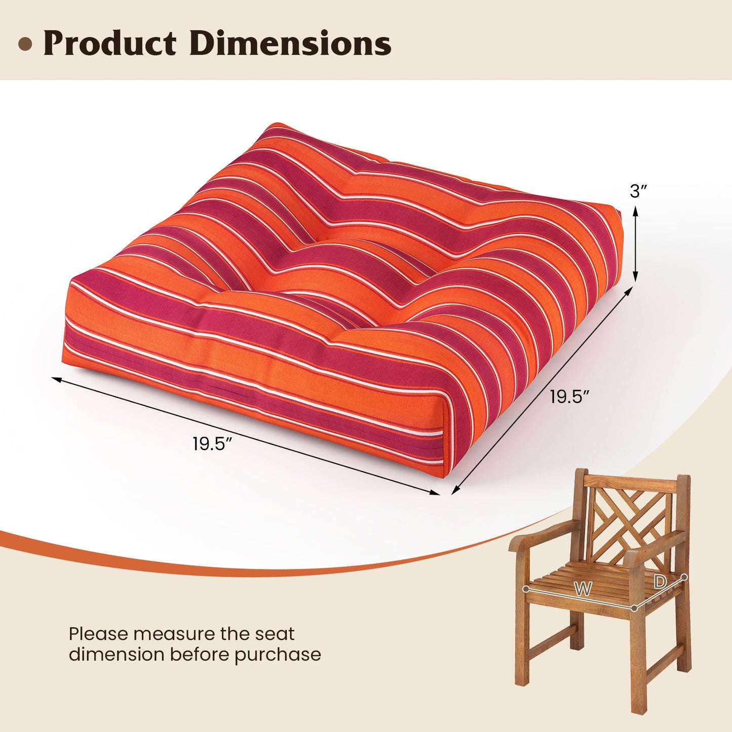 21 Inch x 21 Inch Patio Chair Cushion, Orange Outdoor Furniture Accessories at Gallery Canada