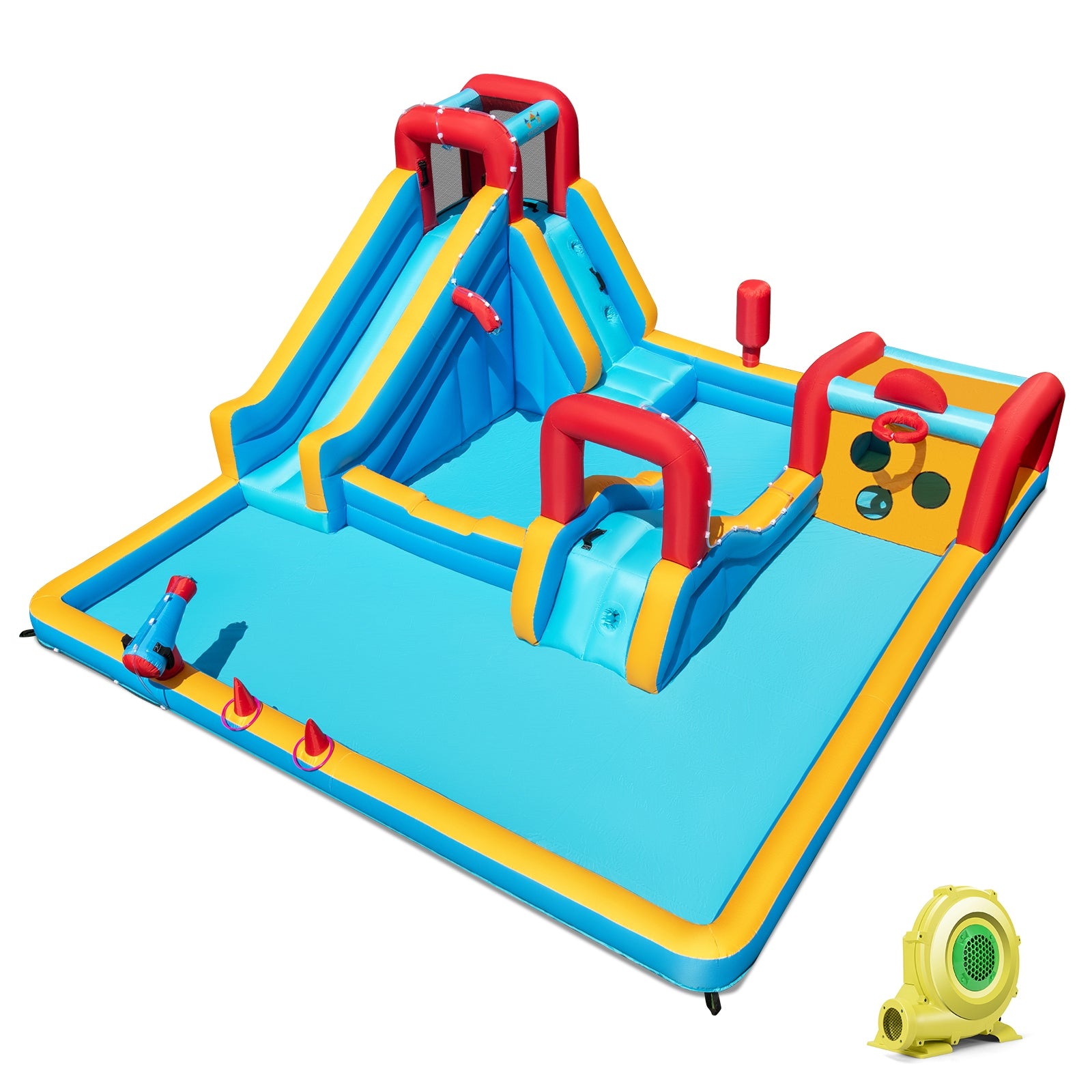 Inflatable Double Water Slide Park, 9-in-1 Giant Bounce House, 735W Blower Inflatable Water Slides Options at Gallery Canada