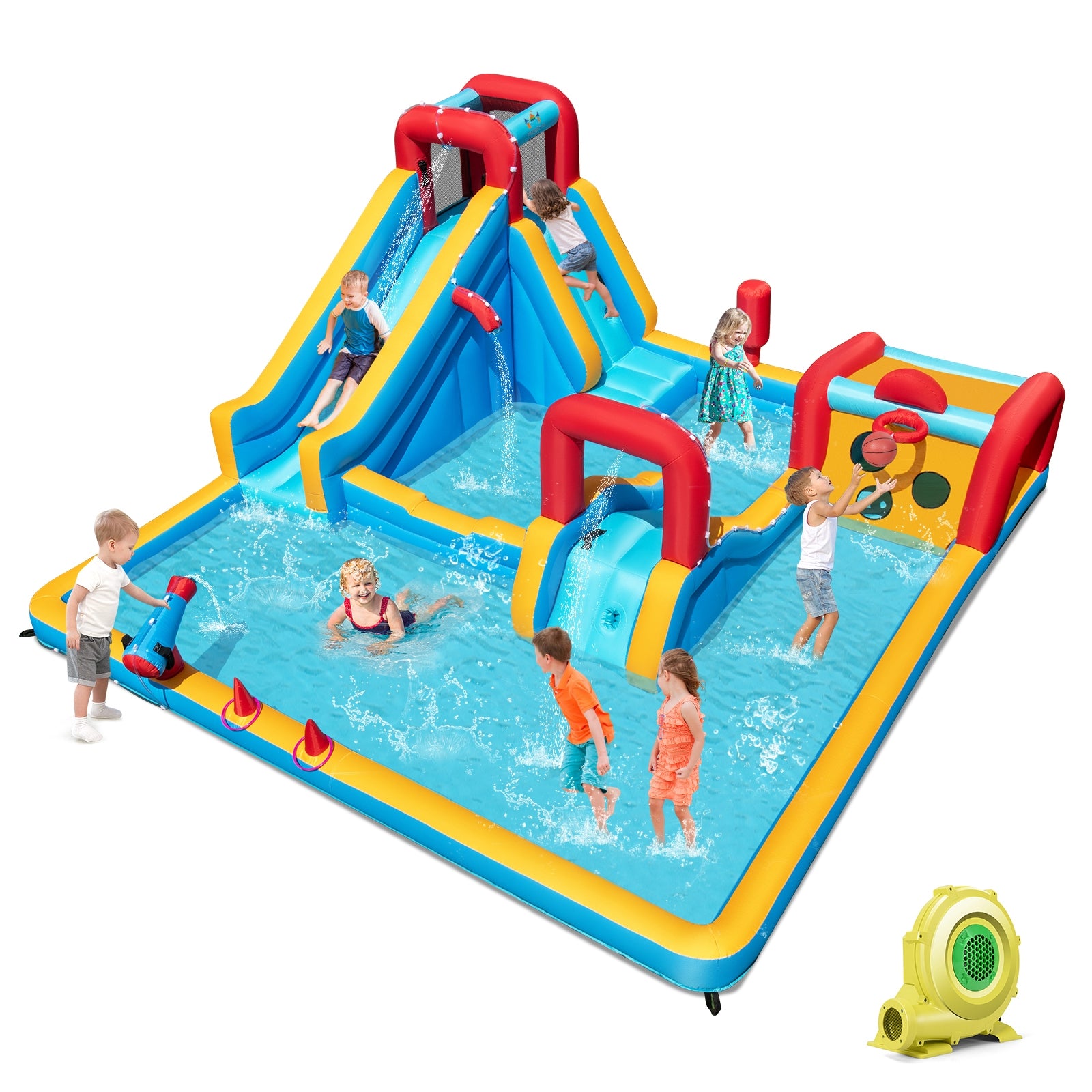 Inflatable Double Water Slide Park, 9-in-1 Giant Bounce House, 735W Blower Inflatable Water Slides at Gallery Canada