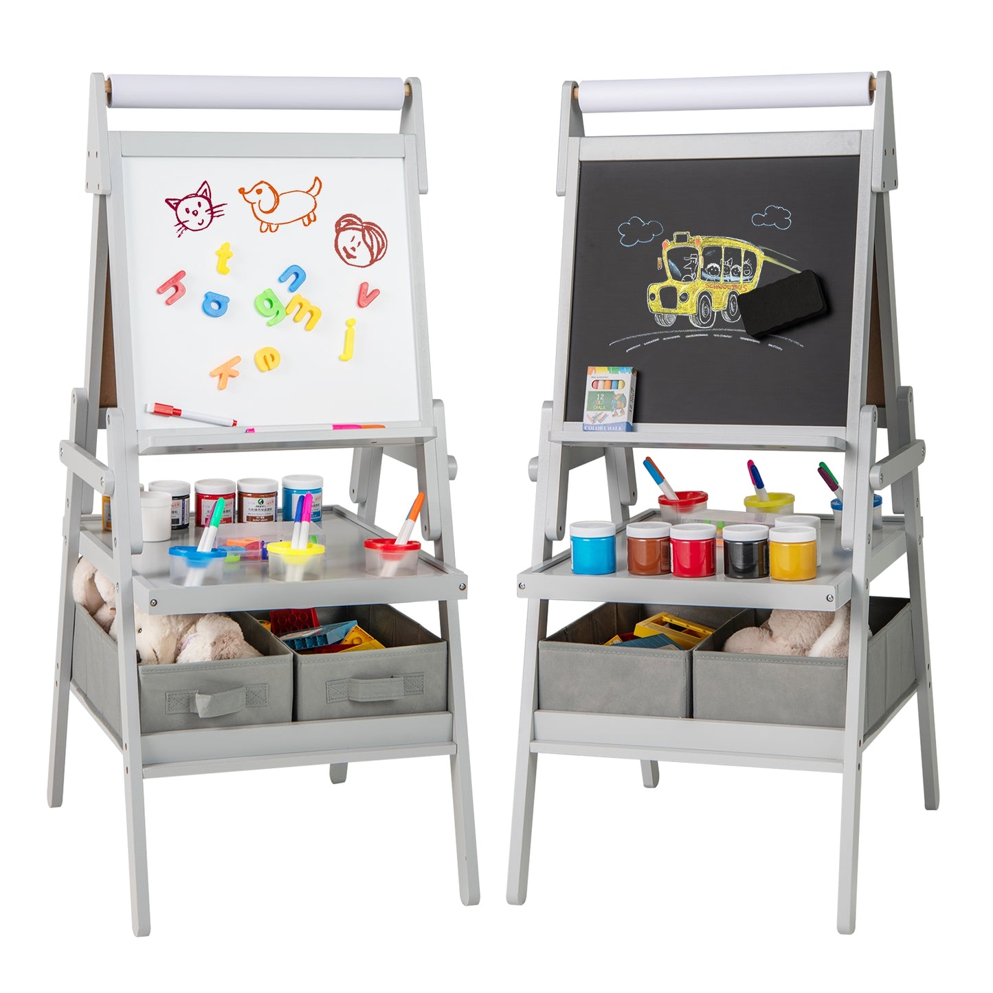 3-In-1 Kids Art Easel, Magnetic Chalkboard And Whiteboard, Gray Art Easels at Gallery Canada