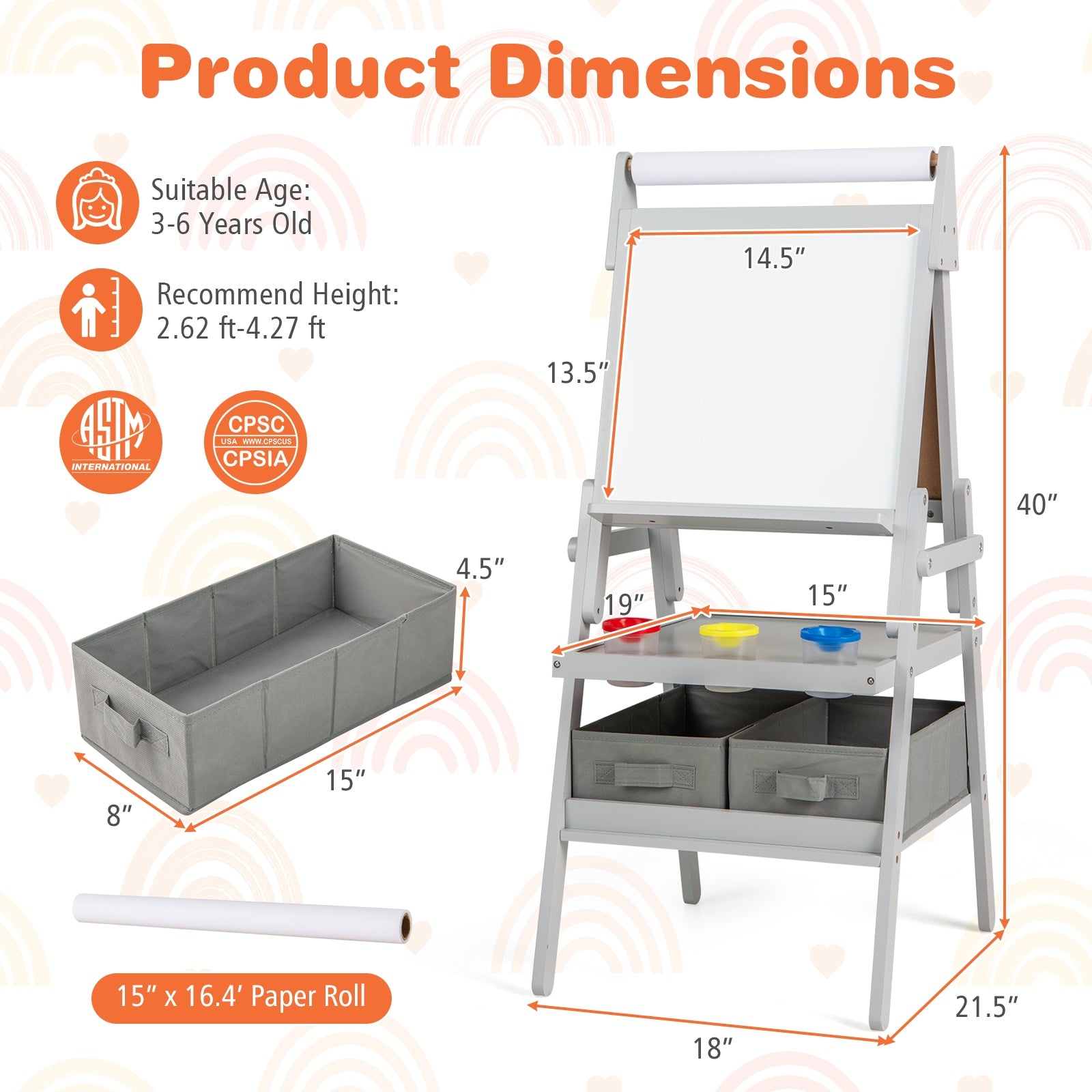 3-In-1 Kids Art Easel, Magnetic Chalkboard And Whiteboard, Gray Art Easels at Gallery Canada